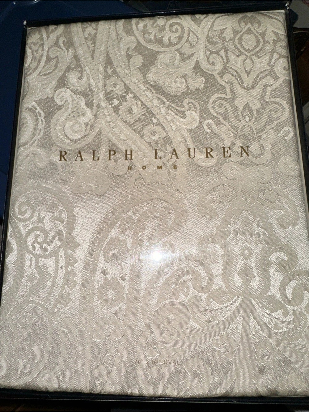 Vintage Ralph Lauren 70" x 84" Oval Paisley Tablecloth in Cream NWT